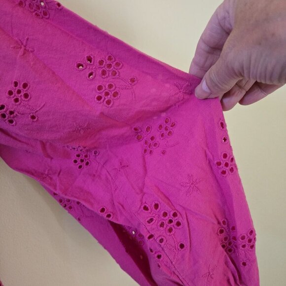 J. Crew Pink Eyelet Ruffled Collar Balloon Sleeve Peasant Blouse Size L - Picture 6 of 8